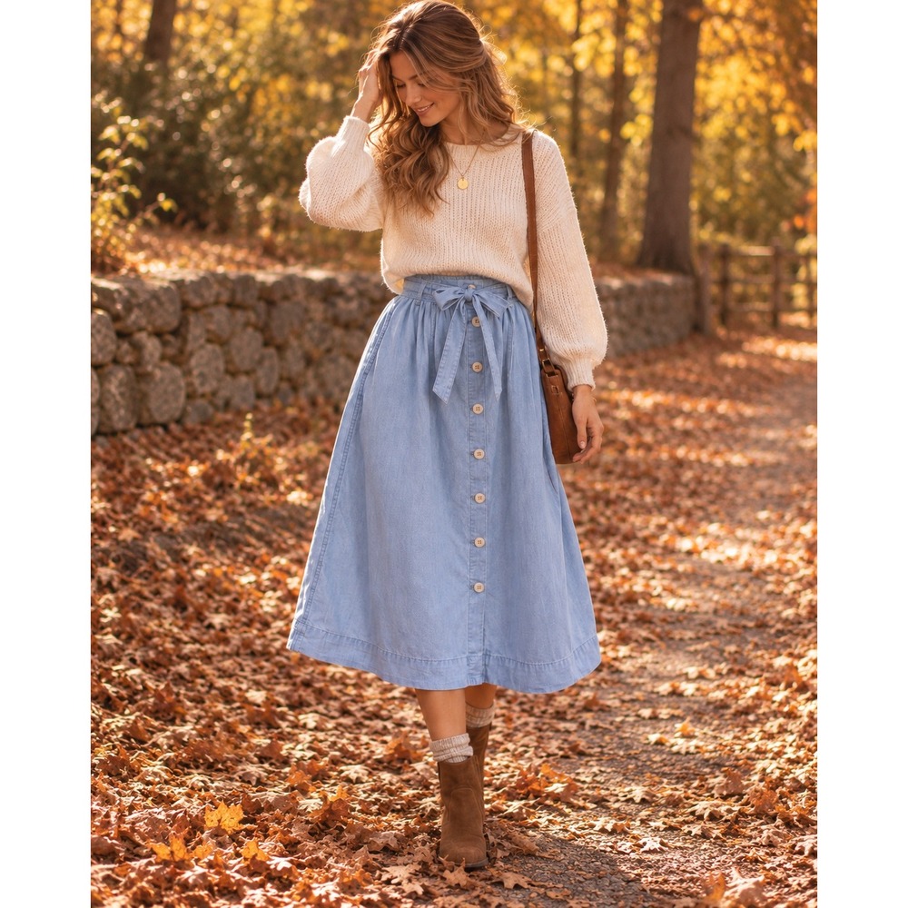Madewell Chambray Tie Palisade Button-Front Midi Skirt Light Blue Pockets Size 4